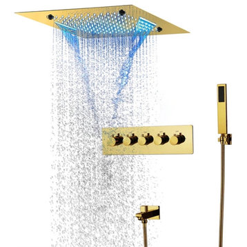LED Musical Shower System, Hand Shower, Polished Gold B - Phone Control Light