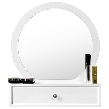 Costway Contemporary MDF Wall Mounted Vanity Mirror with 2 Drawers in White