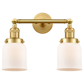 Small Bell 2 Light Bath Vanity Light, Satin Gold, Matte White