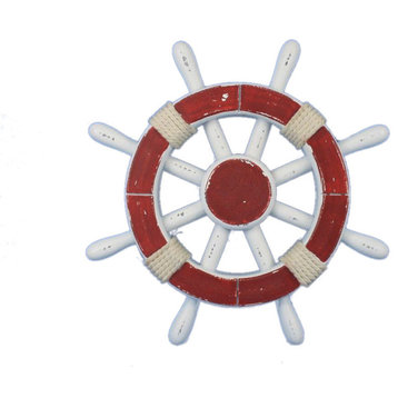 Rustic Red and White Ship Wheel 12'', Nautical Ship Wheel, Nautical Decor