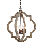 LALUZ - LALUZ Farmhouse 4-Light Wood Lantern Cage Chandelier 24.2″H × 21.7″W - The combination of distressed wood and bronze metal accents gives birth to this farmhouse chandelier. Featured by the geometric curves and open design, this 4-light elegant chandelier is sure to add a bit of French country charm to your home. The wood is processed through handmade distress and the mottled spot is visible to add an aged feeling. Center-hung sockets are fitted with bulbs (not included) up to 40 W for an airy look. Ready to add illumination to your life, this fixture is perfect for the kitchen island or entryway.