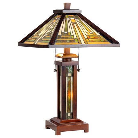 Innes  3-Light Mission Double Lit Wooden Table Lamp 15" Shade