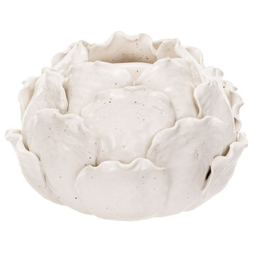 Artichoke Stoneware Decorative Tealight Candle Holder, Cream