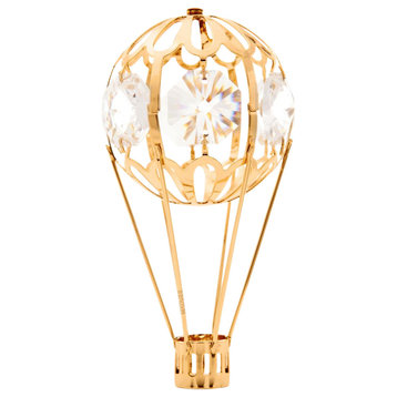 24K Gold Plated Crystal Studded Gold Hot Air Balloon Ornament
