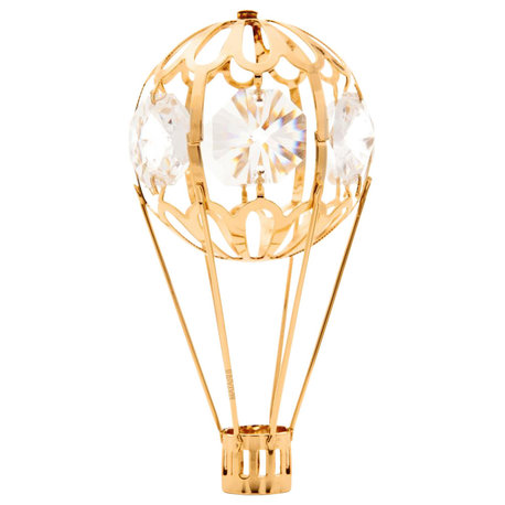 24K Gold Plated Crystal Studded Gold Hot Air Balloon Ornament