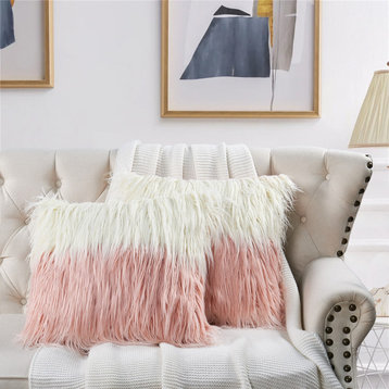 Mongolian Tie Dyed Faux Fur Pillow Cover 2 Piece Set, Pink