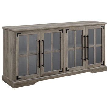 Farmhouse TV Stand, Large Design With Glass Doors & Adjustable Shelves, Gray
