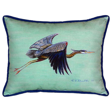 Betsy Drake Flying Blue Heron Extra Large 20 X 24 Indoor / Outdoor Teal Pillow