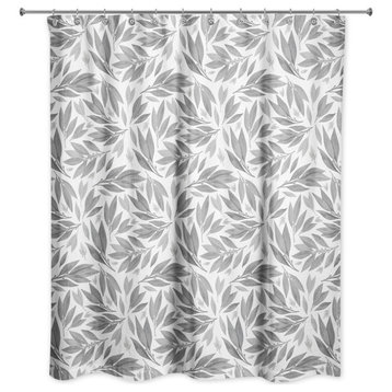 Gray Watercolor Leaves 71x74 Shower Curtain