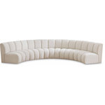 Meridian Furniture - Infinity Black Boucle Fabric Upholstered Arc Shaped Modular Sectional, Cream, 5-Piece, Arc-Shaped - Mix and match this Infinity boucle fabric modular chair with other items in the Infinity collection to find the best possible seating solution for your gang. Rich cream boucle fabric feels welcoming and soft to the skin, so you stay seated comfortably for the big game or while watching your favorite programs. Deep channel tufting adds to the longevity and durability of this modular chair while giving it texture.