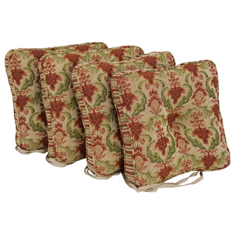 17" Premium Tapestry Corded Chair Cushions, Set of 4, Red/Beige