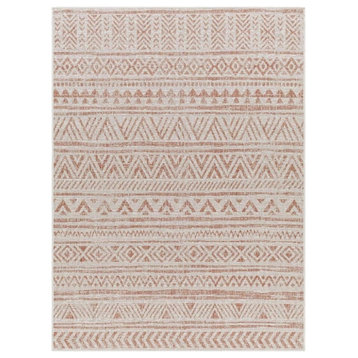 Indoor/Outdoor Area Rug, Tribal Geometric Pattern, Orange-Pink/8'10" X 12'