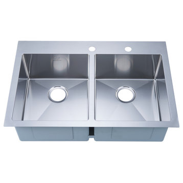 Stufurhome Overmount Stainless Steel 33 In. 2-Hole Double Bowl Kitchen Sink