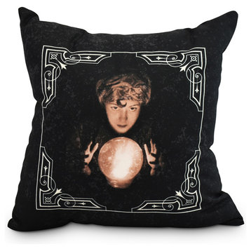 All Seeing Psychic Cream Halloween Print Decorative Throw Pillow, 20"