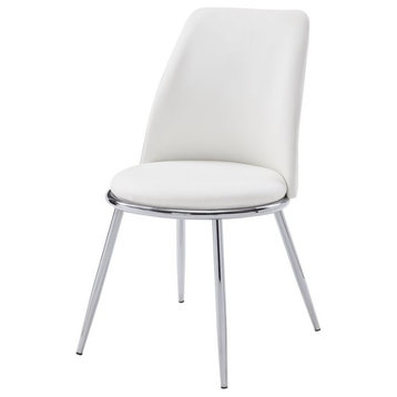 ACME Chara Faux Leather Dining Side Chair in White and Chrome (Set of 2)