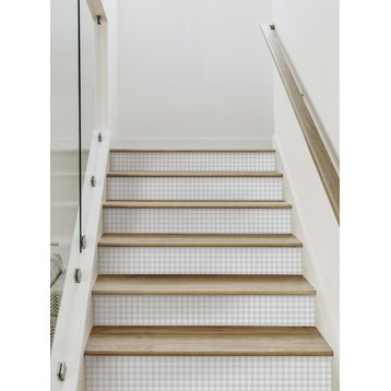 Gingham Check Peel and Stick Stair Riser Strips, Grey, 48"w X 6.5"h, 6 Pack