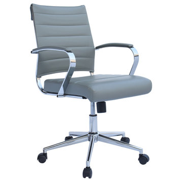 Mid Back Swivel Boss Ribbed PU Leather Office Arm Chair Modern Ergonomic, Gray