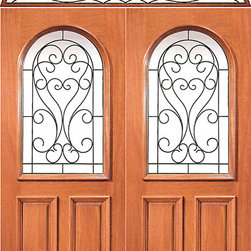 Prehung Mahogany Radius Lite Double Door with Elliptical Transom - Front Doors