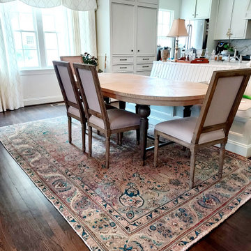 Vintage Persian Tabriz Overdyed Rug charms dining room design!
