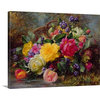 Roses by a Pond on a Grassy Bank Wrapped Canvas Art Print, 16"x12"x1.5"