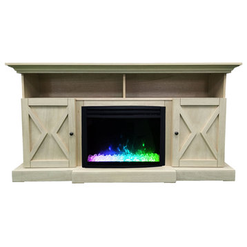 62" Summit Farmhouse Electric Fireplace Mantel With Crystal Insert, Sandstone