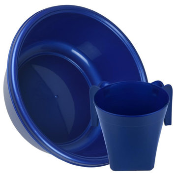 YBM Home Square Plastic Wash Cup & Wash Basin Set, long-lasting, Metallic Blue, Medium