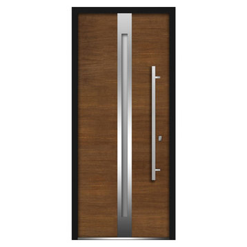 Extry Prehung Glass Steel Door / Deux 1744 Natural Oak / Modern Exterior Doors,
