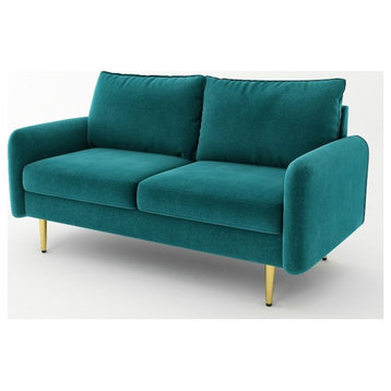 Pemberly Row 58" Round Arm Upholstered Modern Velvet Loveseat in Green