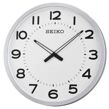 Seiko Clocks, 20" Ultra-Modern Silver-Tone Framed Wall Clock