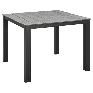 Patio Dining Table, Aluminum Frame & Faux Wood Top Slats, Brown Gray, 40"
