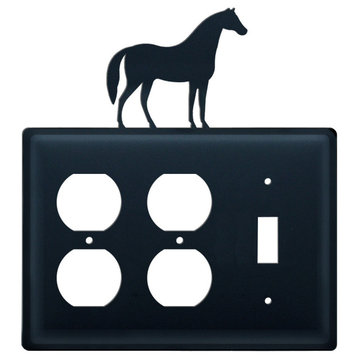 Double Outlet and Single Switch Cover, Horse