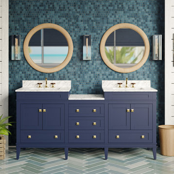 Eleanor 72" Double Bathroom Vanity, Royal Blue, Carrara Marble