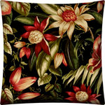 Joita, llc - Dahlia Indoor/Outdoor Zippered Pillow Cover Without Insert - DAHLIA is Victorian in color with deep hues of tan, black, green, red, salmon, rust and khaki - but transitional in print with large flowers amid subtle green leaves. Constructed with an outdoor rated zipper, thread and fabric. Printed pattern on polyester fabric. To maintain the life of the pillow cover, bring indoors or protect from the elements when not in use. Machine wash on cold, delicate. Lay flat to dry. Do not dry clean. One cover with zipper only - no insert included.