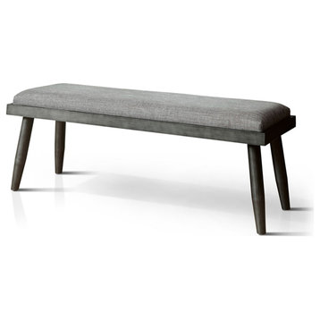 Bowery Hill Mid-century Fabric Padded Dining Bench in Gray Finish