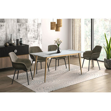 LeisureMod Zayle Dining Table With a 71" Rectangular Top and Gold Steel Base, Medium Gray