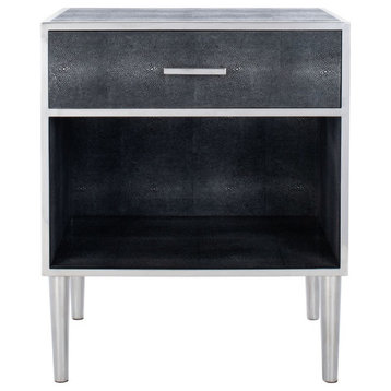 Safavieh Couture Tammy 1 Drawer Faux Shagreen Nightstand Black/Silver