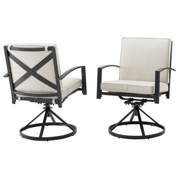 Crosley Furniture Kaplan Fabric Outdoor Swivel Chair Set in Oatmeal (Set of 2)
