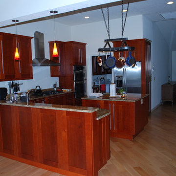 Cherry Shaker Cabinets with Built-In Desk and Credenza
