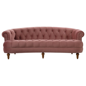 La Rosa Victorian Chesterfield Tufted Sofa, Dusty Pink Velvet