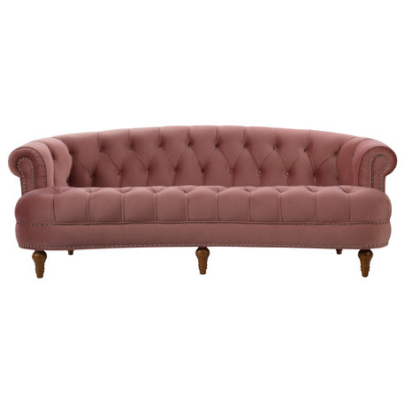 La Rosa Victorian Chesterfield Tufted Sofa, Dusty Pink Velvet