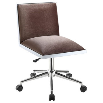 Pemberly Row Contemporary Fabric Ergonomic Armless Office Chair in Brown