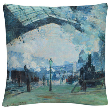 Monet 'Gare Saintlazare' 16"x16" Decorative Throw Pillow