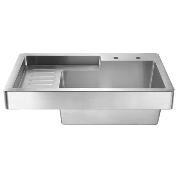 Pearlhaus Single Bowl Drop In Utility Sink With Drainboard