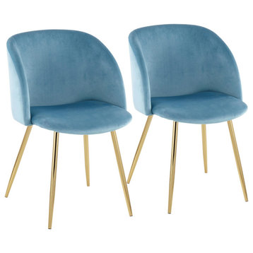 Fran Contemporary Chair, Gold Steel/Light Blue Velvet, Set of 2