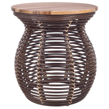 Quito Rattan Side/ End Table w/ Wood Top in Paloma Brown