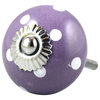 SET OF 2 Ceramic Polka Dot Knobs - White on Purple, Small