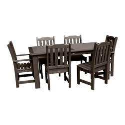 Highwood USA - Lehigh 7-Piece Rectangular Dining Set, Weathered Acorn - Outdoor Dining Sets