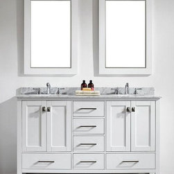 60 inch White Bathroom Vanity with White Carrera Marble Top - Bathroom Vanities And Sink Consoles