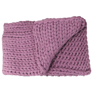 Dark Purple Cable Knit Plush Throw Blanket, 50"x60"