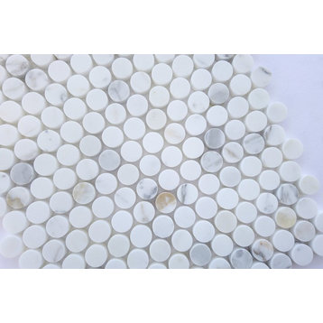 Calacatta Gold Marble Honed Penny Round Mosaic Tile